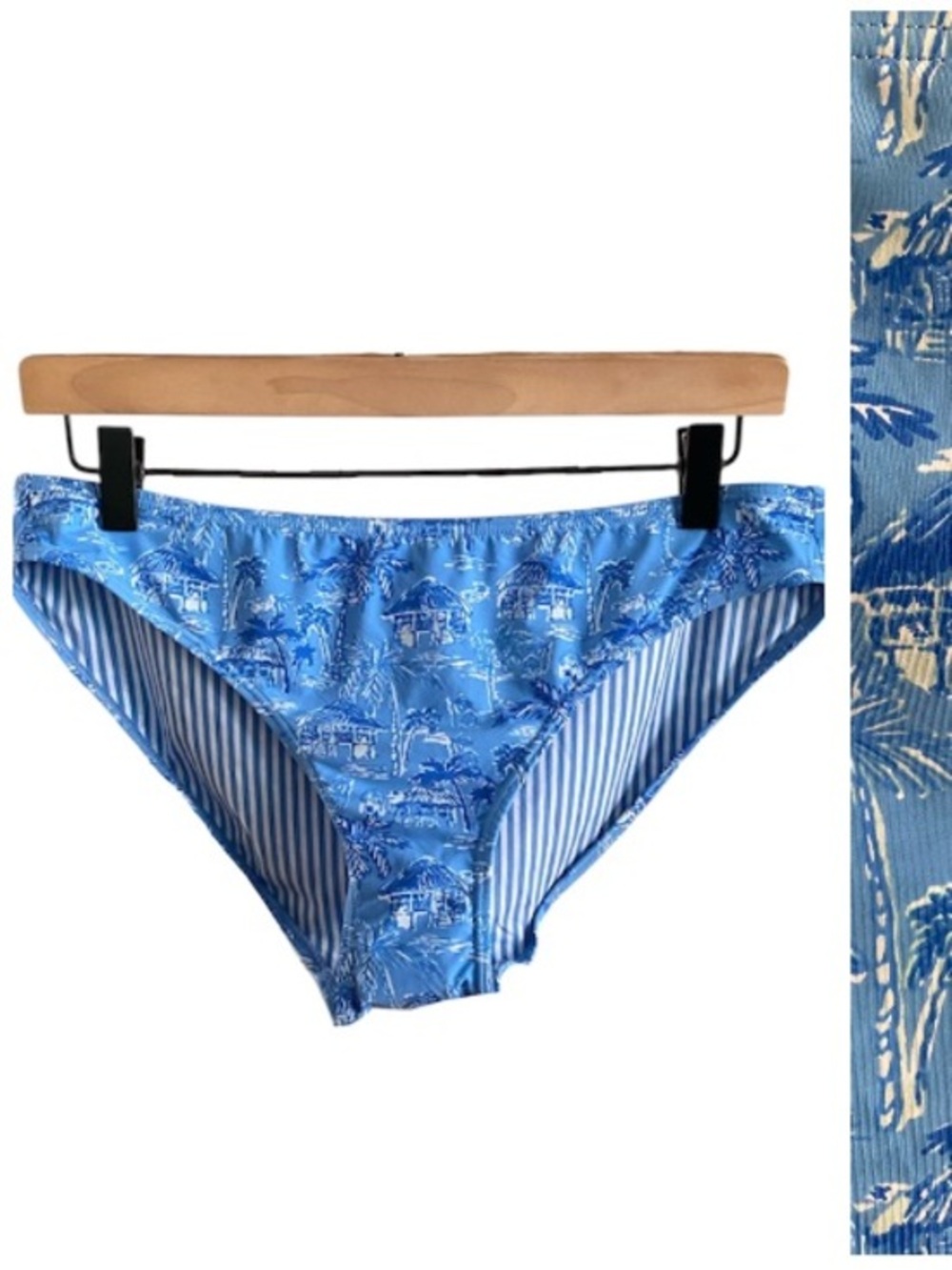 Vineyard Vines Blue Beach Huts Print Low Rise Bikini Bottoms Large